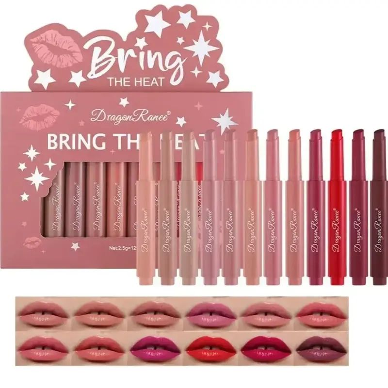 Dragon Ranee Push Button Bring The Heat 12 Color Lipstick Set